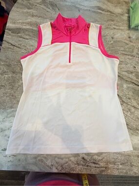 EP Pro White Pink Sleeveless Golf Polo Medium